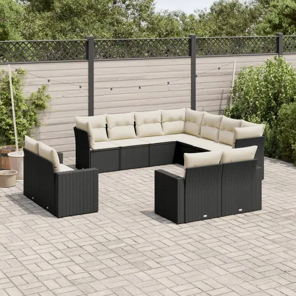 Gossi set canapele de gradina cu perne, 11 piese, negru, poliratan