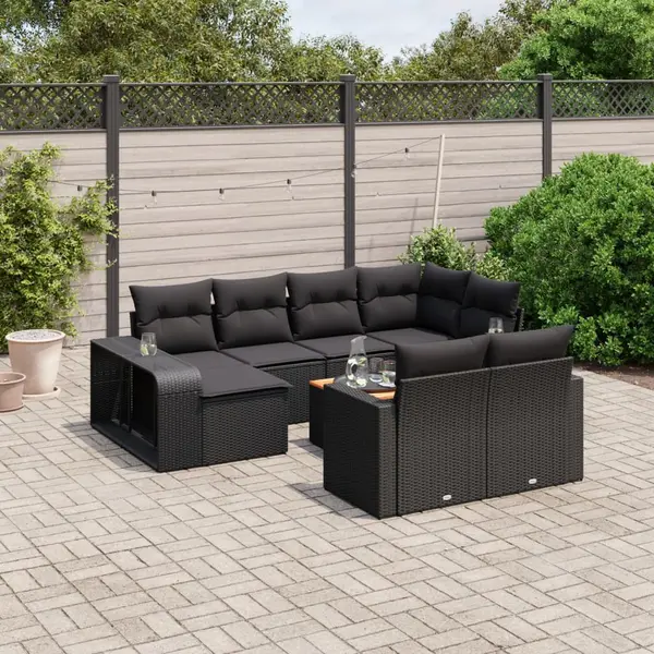 Gossi set canapele de gradina cu perne, 11 piese, negru, poliratan