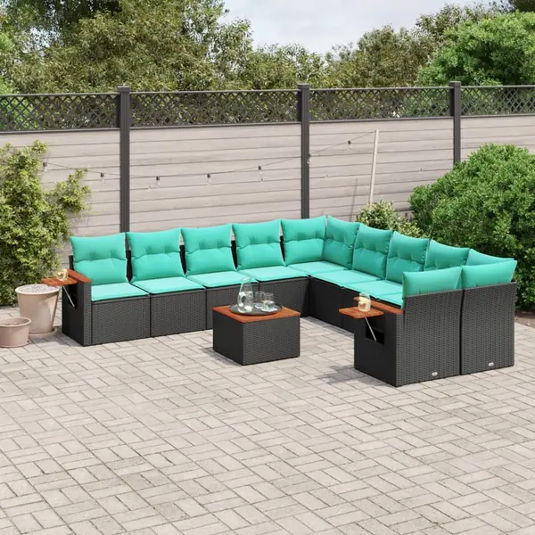 Gossi set canapele de gradina cu perne, 11 piese, negru, poliratan