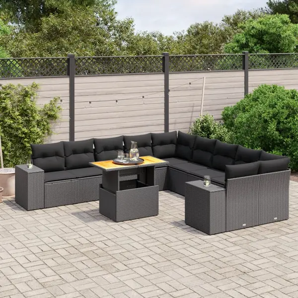 Gossi set canapele de gradina cu perne, 11 piese, negru, poliratan