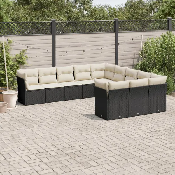 Gossi set canapele de gradina cu perne, 11 piese, negru, poliratan