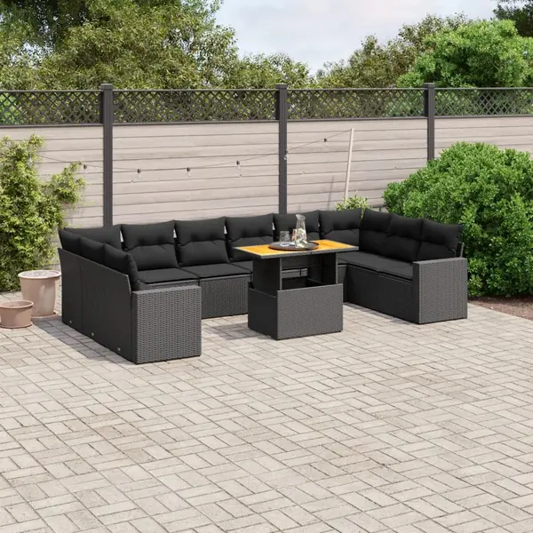 Gossi set canapele de gradina cu perne, 11 piese, negru, poliratan