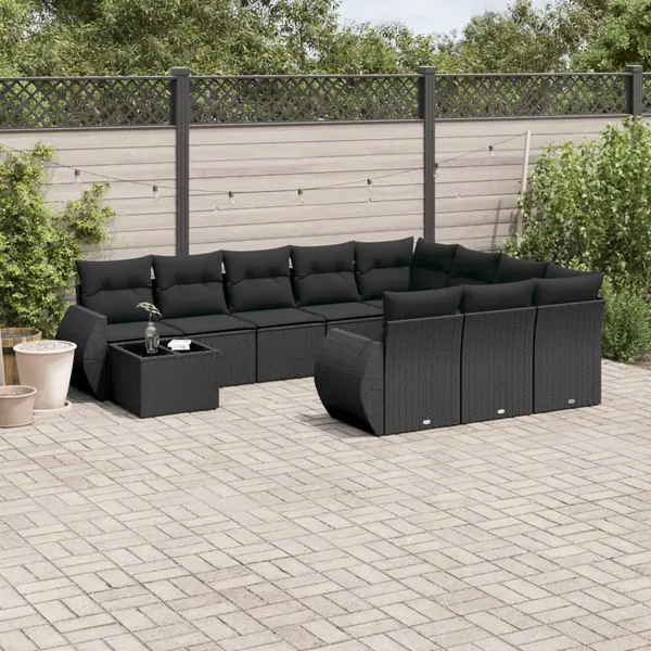 Gossi set canapele de gradina cu perne, 11 piese, negru, poliratan