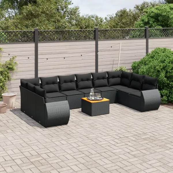 Gossi set canapele de gradina cu perne, 11 piese, negru, poliratan