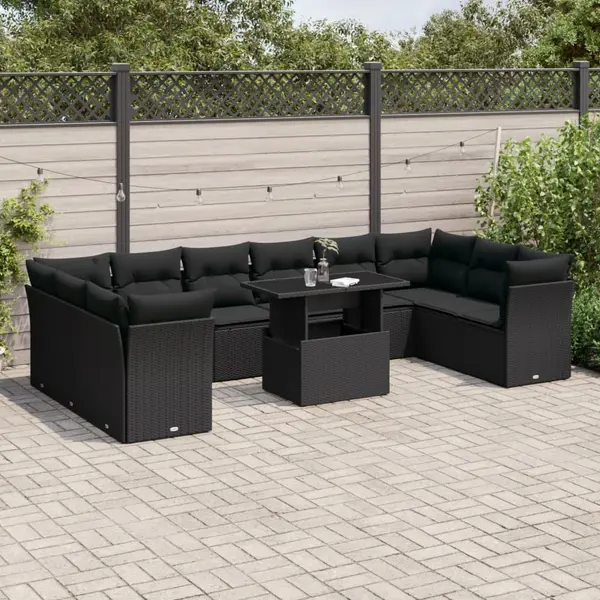 Gossi set canapele de gradina cu perne, 11 piese, negru, poliratan