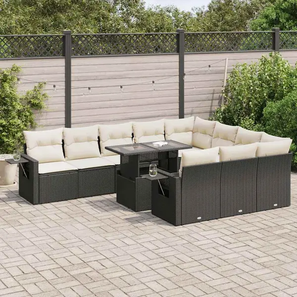 Gossi set canapele de gradina cu perne, 11 piese, negru, poliratan