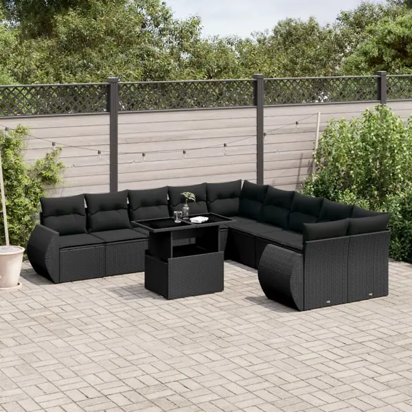 Gossi set canapele de gradina cu perne, 11 piese, negru, poliratan