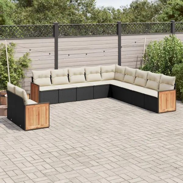 Gossi set canapele de gradina cu perne, 11 piese, negru, poliratan
