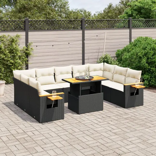 Gossi set canapele de gradina cu perne, 11 piese, negru, poliratan