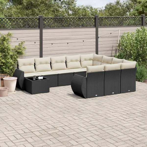Gossi set canapele de gradina cu perne, 11 piese, negru, poliratan