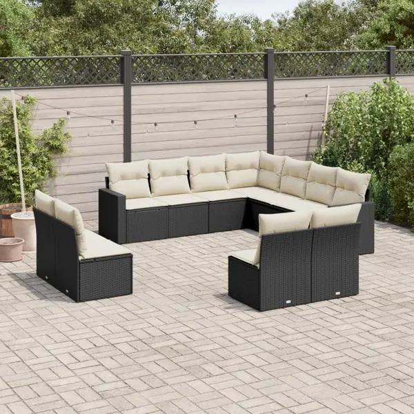 Gossi set canapele de gradina cu perne, 11 piese, negru, poliratan
