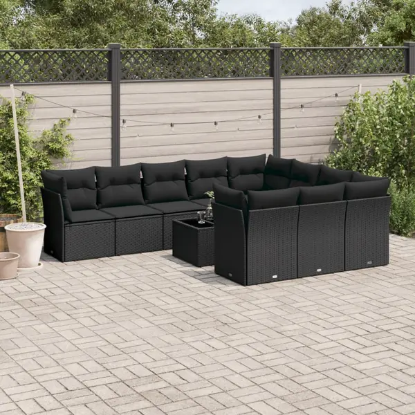 Gossi set canapele de gradina cu perne, 11 piese, negru, poliratan