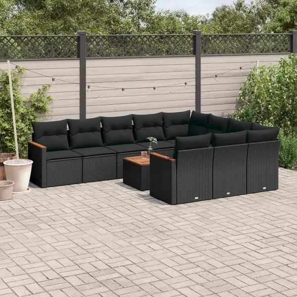 Gossi set canapele de gradina cu perne, 11 piese, negru, poliratan