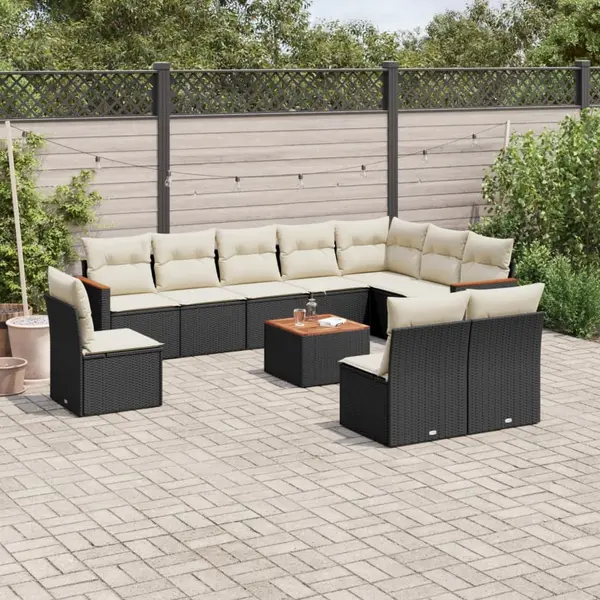 Gossi set canapele de gradina cu perne, 11 piese, negru, poliratan