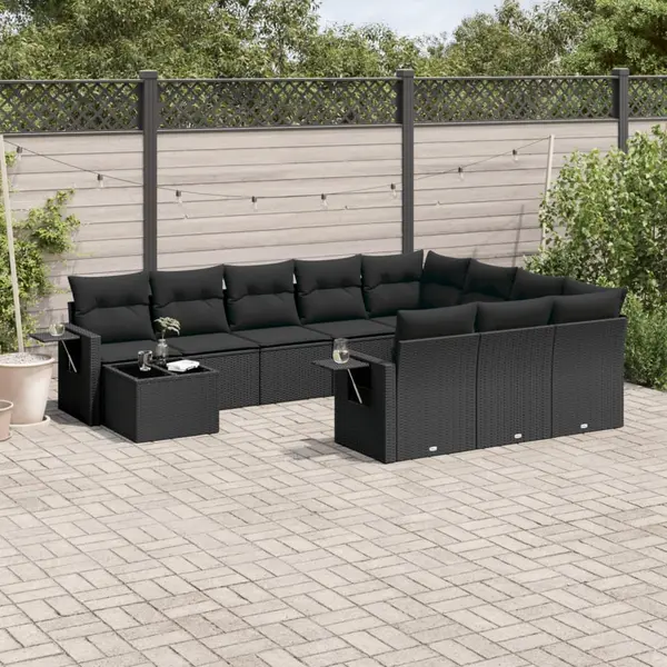 Gossi set canapele de gradina cu perne, 11 piese, negru, poliratan
