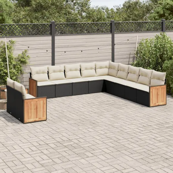 Gossi set canapele de gradina cu perne, 11 piese, negru, poliratan