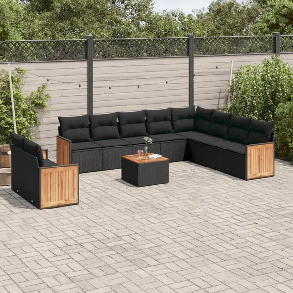 Gossi set canapele de gradina cu perne, 11 piese, negru, poliratan