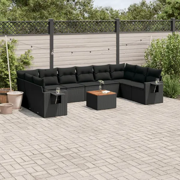 Gossi set canapele de gradina cu perne, 11 piese, negru, poliratan
