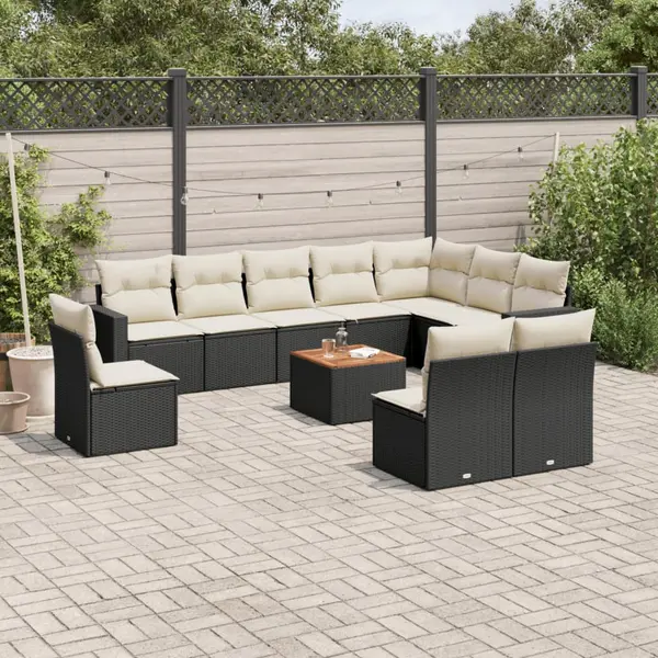 Gossi set canapele de gradina cu perne, 11 piese, negru, poliratan