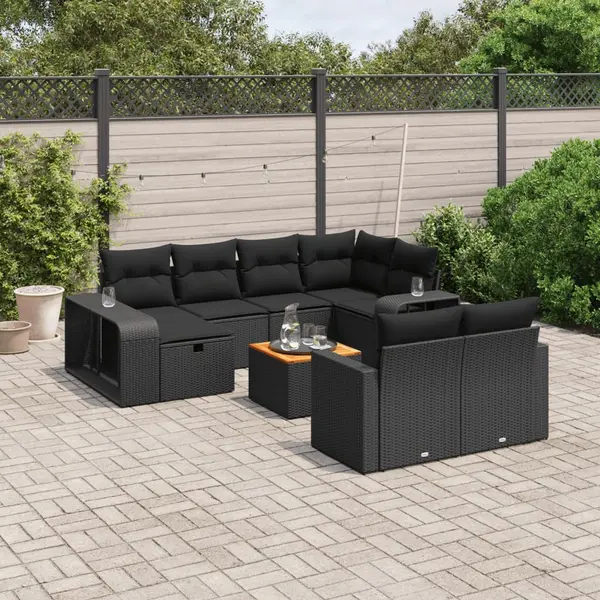 Gossi set canapele de gradina cu perne, 11 piese, negru, poliratan