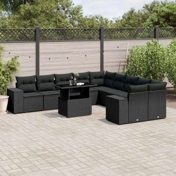 Gossi set canapele de gradina cu perne, 11 piese, negru, poliratan