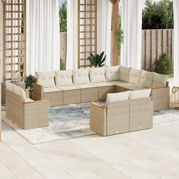 Gossi set canapele de gradina cu perne, 12 piese, bej, poliratan