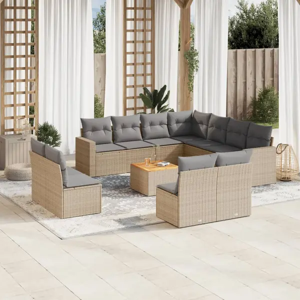Gossi set canapele de gradina cu perne, 12 piese, bej, poliratan
