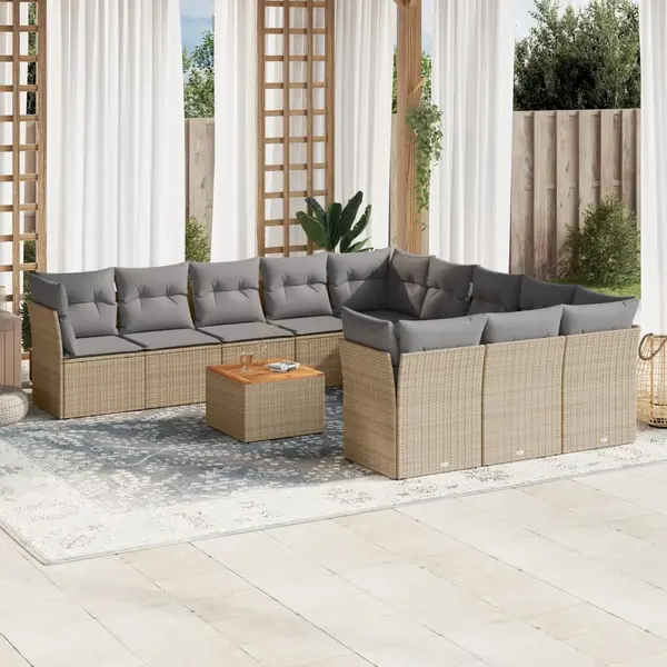 Gossi set canapele de gradina cu perne, 12 piese, bej, poliratan