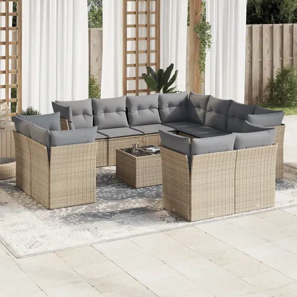 Gossi set canapele de gradina cu perne, 12 piese, bej, poliratan