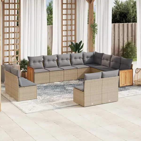Gossi set canapele de gradina cu perne, 12 piese, bej, poliratan
