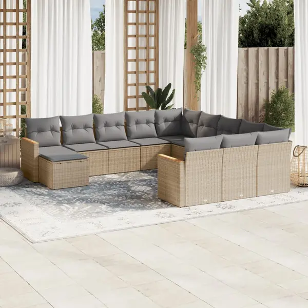 Gossi set canapele de gradina cu perne, 12 piese, bej, poliratan