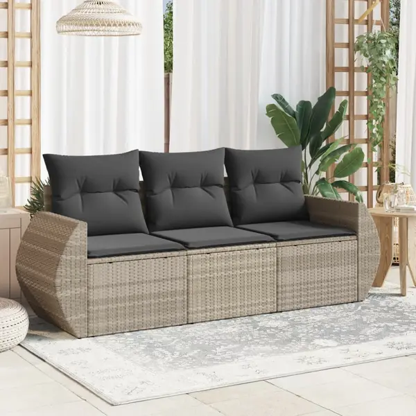 Gossi set canapele de gradina cu perne, 3 piese gri deschis poliratan
