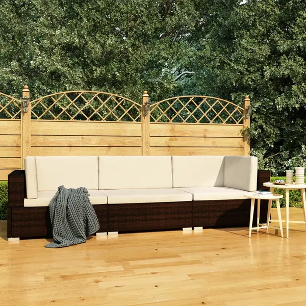 Gossi set canapele de gradina cu perne, 3 piese, maro, poliratan