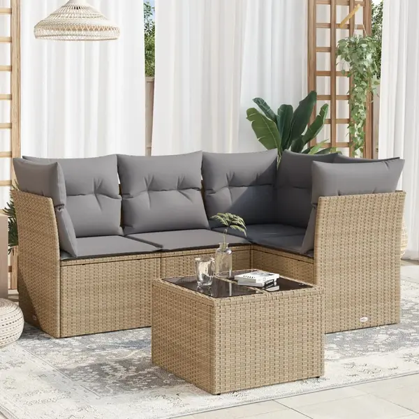 Gossi set canapele de gradina cu perne, 5 piese, bej, poliratan