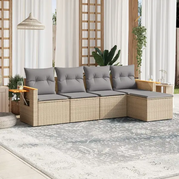 Gossi set canapele de gradina cu perne, 5 piese, bej, poliratan