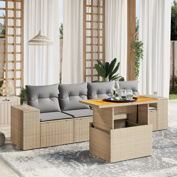 Gossi set canapele de gradina cu perne, 5 piese, bej, poliratan