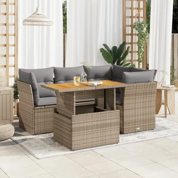 Gossi set canapele de gradina cu perne, 5 piese, bej, poliratan