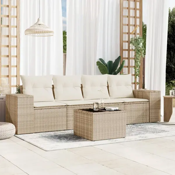 Gossi set canapele de gradina cu perne, 5 piese, bej, poliratan