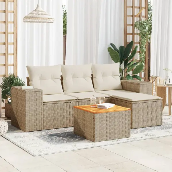 Gossi set canapele de gradina cu perne, 5 piese, bej, poliratan