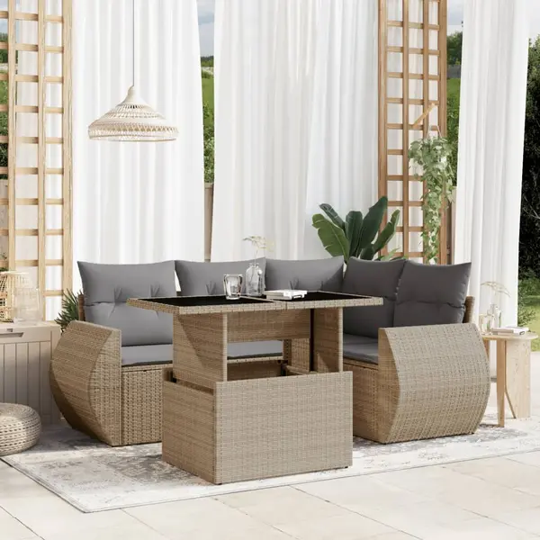 Gossi set canapele de gradina cu perne, 5 piese, bej, poliratan