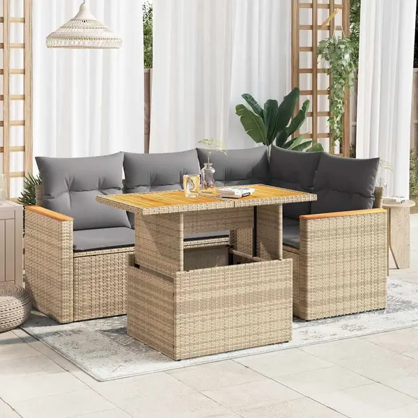 Gossi set canapele de gradina cu perne 5 piese bej poliratan/acacia