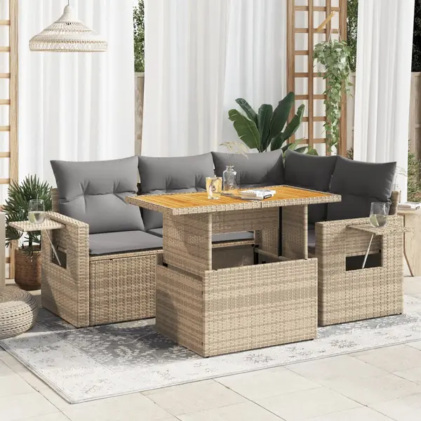 Gossi set canapele de gradina cu perne, 5 piese, bej, poliratan
