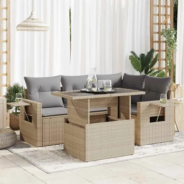 Gossi set canapele de gradina cu perne, 5 piese, bej, poliratan
