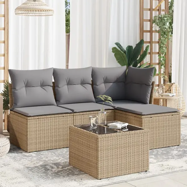Gossi set canapele de gradina cu perne, 5 piese, bej, poliratan