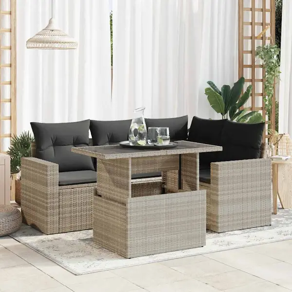 Gossi set canapele de gradina cu perne, 5 piese gri deschis poliratan