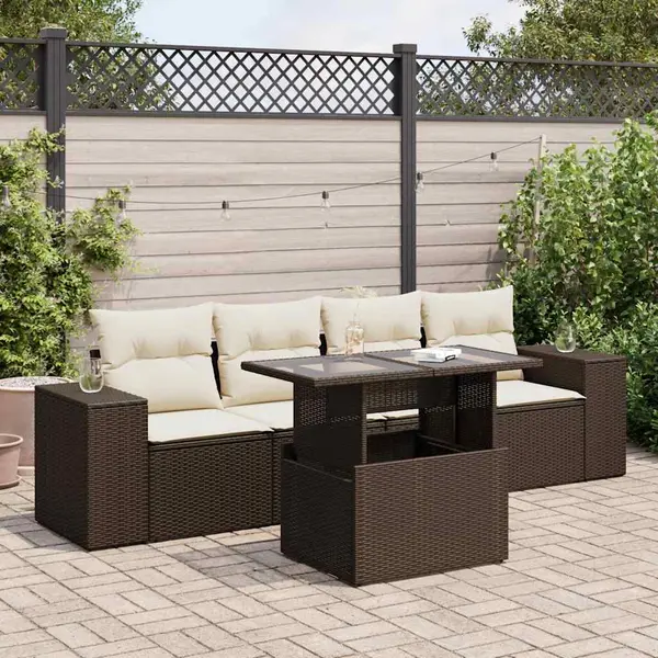 Gossi set canapele de gradina cu perne, 5 piese, maro, poliratan