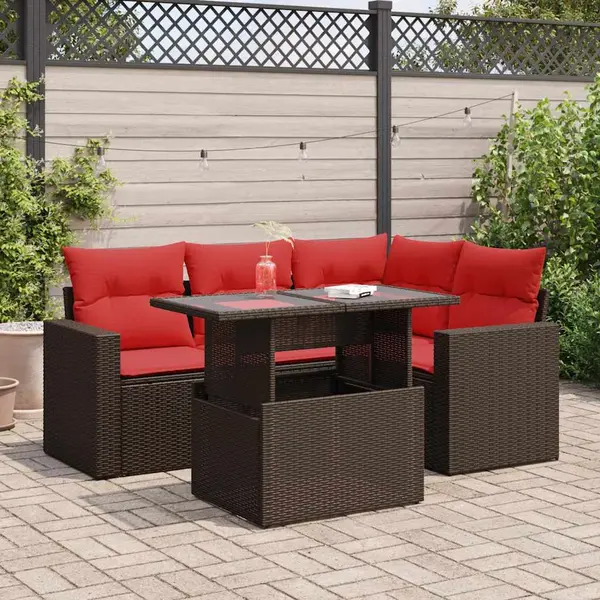 Gossi set canapele de gradina cu perne, 5 piese, maro, poliratan