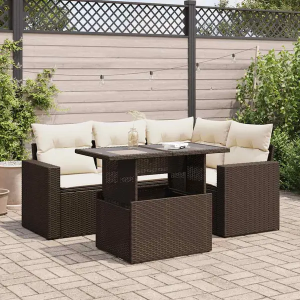 Gossi set canapele de gradina cu perne, 5 piese, maro, poliratan