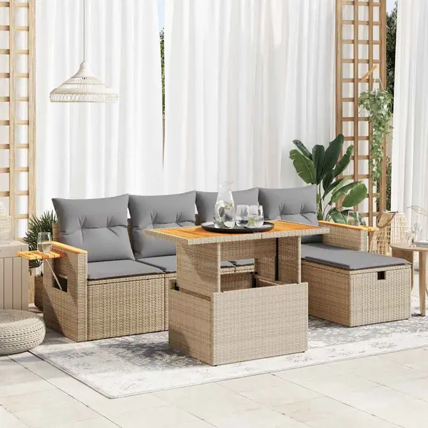 Gossi set canapele de gradina cu perne, 6 piese, bej, poliratan