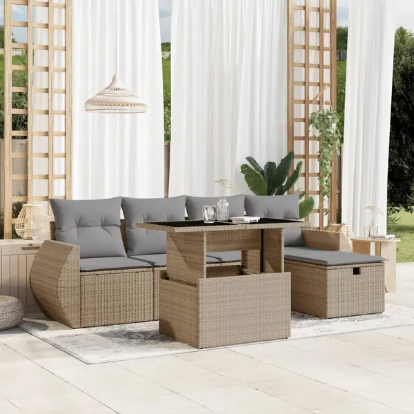 Gossi set canapele de gradina cu perne, 6 piese, bej, poliratan